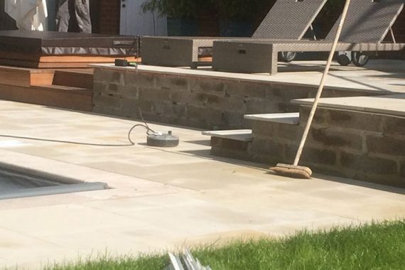 breeze block garden wall before colour render applied